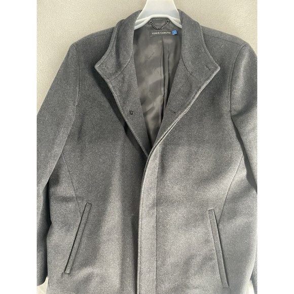 Vince Camuto Trench Coat Mens Large Full Length Charcoal Gray Overcoat Designer - Picture 4 of 13
